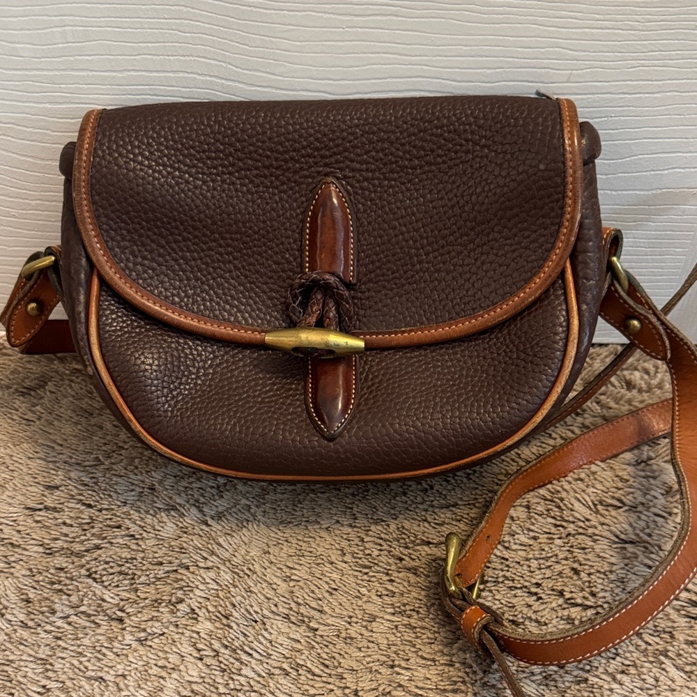 Dooney & Bourke Dark Brown Pebbled Leather Crossbody with Tan Trim VINTAGE